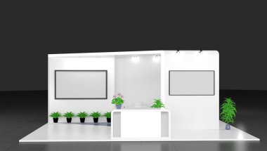 3 boyutlu sergi kabini, dükkan, stand. Boş çevrimiçi fuar modeli