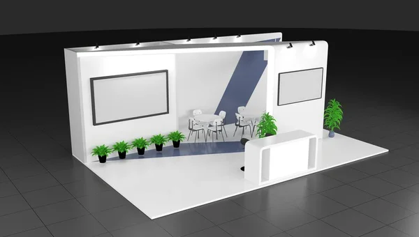 展示ブース スタンドの3Dレンダリング 空白のオンラインフェアモックアップ — ストック写真