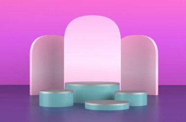 Minimum Pembe Basamaklı Hediye Kutusu ve Balon Sahne Arkaplanı 3D Model