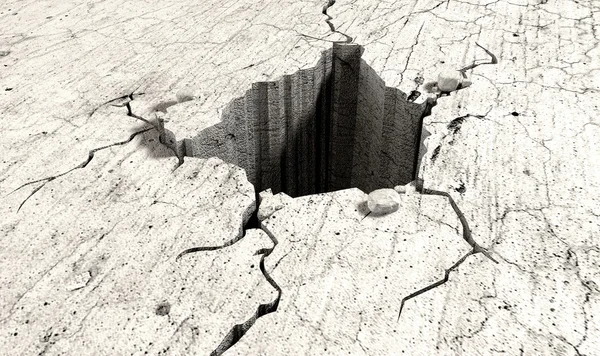 Otwór w perspektywie pęknięty ziemi — Zdjęcie stockowe
