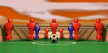 Tafelvoetbal tabel een team op een rode hemel