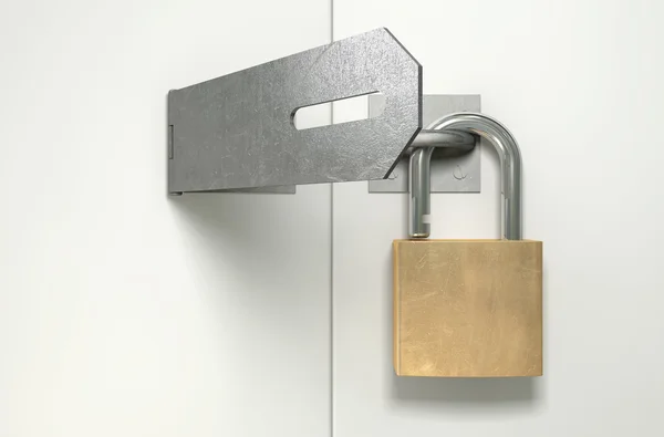 Hangslot en hasp ontgrendeld voorzijde — Stockfoto