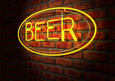 Neon Beer Sign on A Face Brick Wall clipart