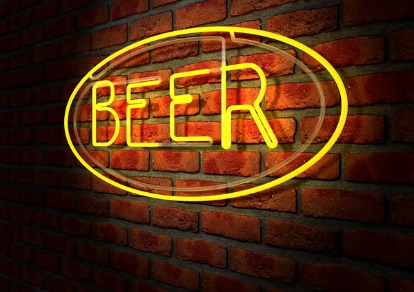 Neon Beer Sign on A Face Brick Wall — Stock Photo, Image