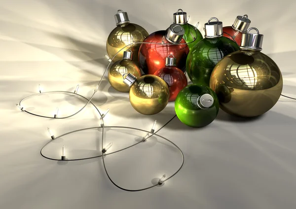 Noel baubles ve peri ışıkları — Stok fotoğraf