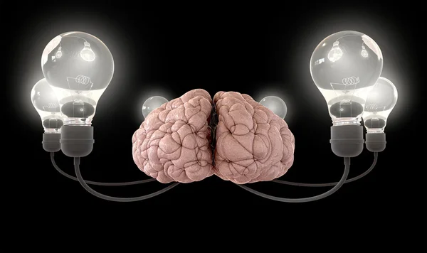 Brain And Lightbulb Imagination Black — Stock Photo, Image