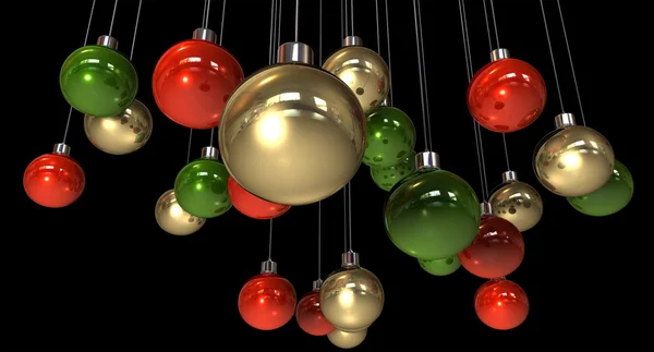 Gold Red and Green Christmas Baubles Hanging — стоковое фото