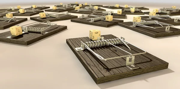 Mousetraps with Cheese Array Close — Stok Foto