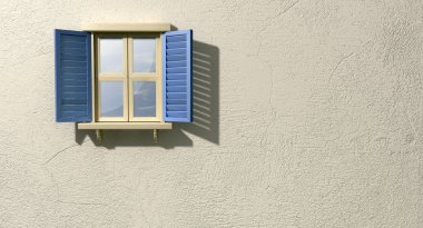 Mavi kepenkleri açık ile pencere