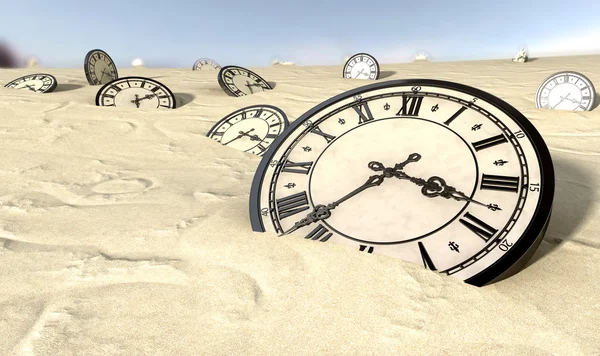 Orologi antichi nella sabbia del deserto — Foto Stock