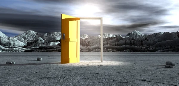 Barren Lanscape With Open Yellow Door — Stock Photo, Image