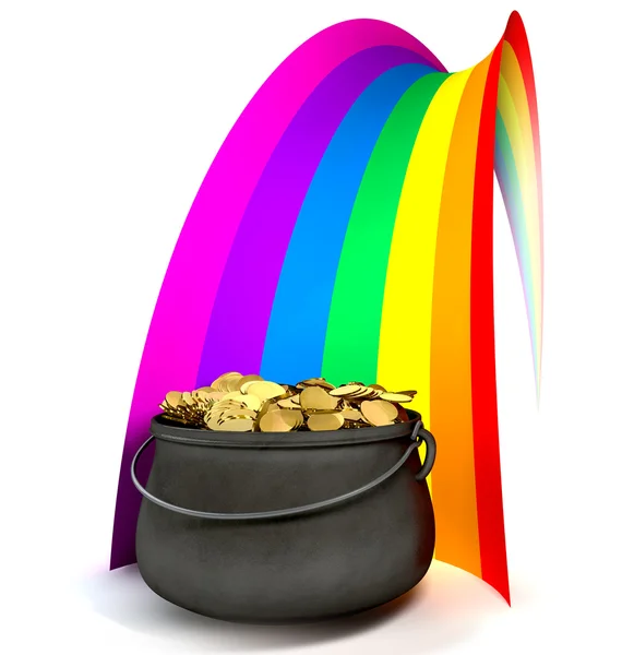 Pot o ' goud aan het einde van een regenboog — Stockfoto