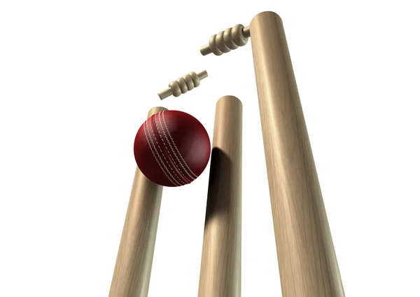 Cricket Ball Hitting Wickets Perspective Isolated — Stock Photo, Image