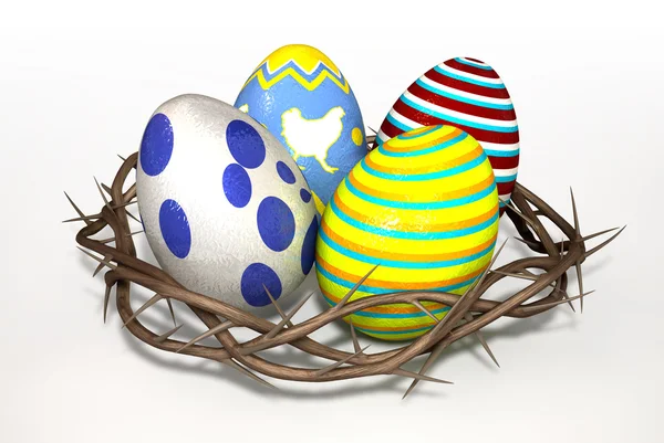 Kroon van doornen met Pasen eieren — Stockfoto