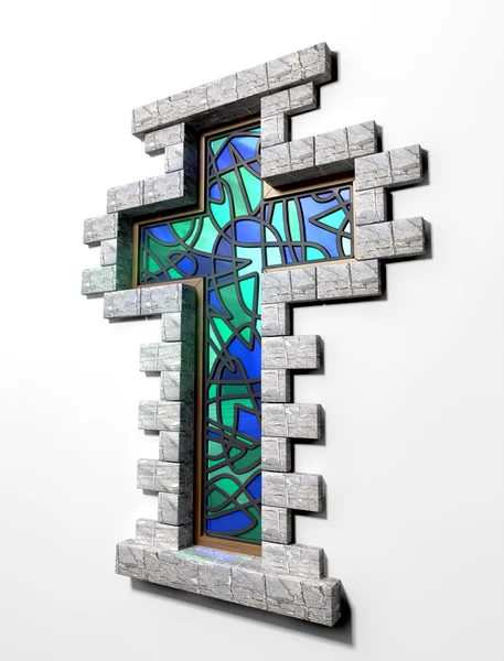 Vitrail Crucifix fenêtre isolée — Photo