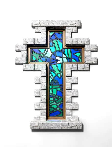 Stained Glass Crucifix Window Isolated — Stock Photo, Image