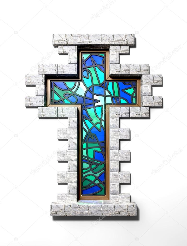 Stained glass crucifix Stained Glass Crucifix Window Isolated — Stock