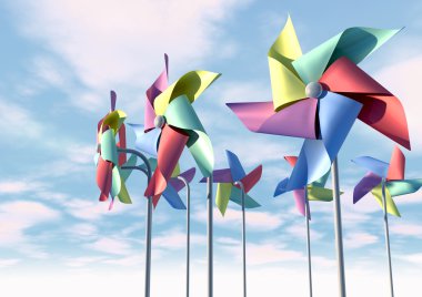 üzerinde mavi gökyüzü açık renkli pinwheels