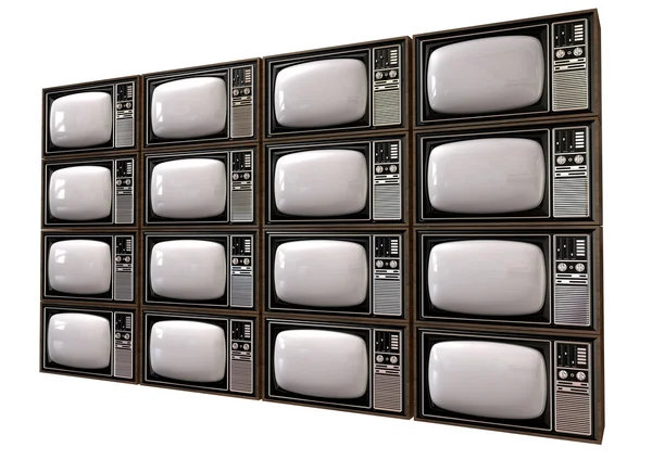 Vintage tv stack isolerade perspektiv — Stockfoto