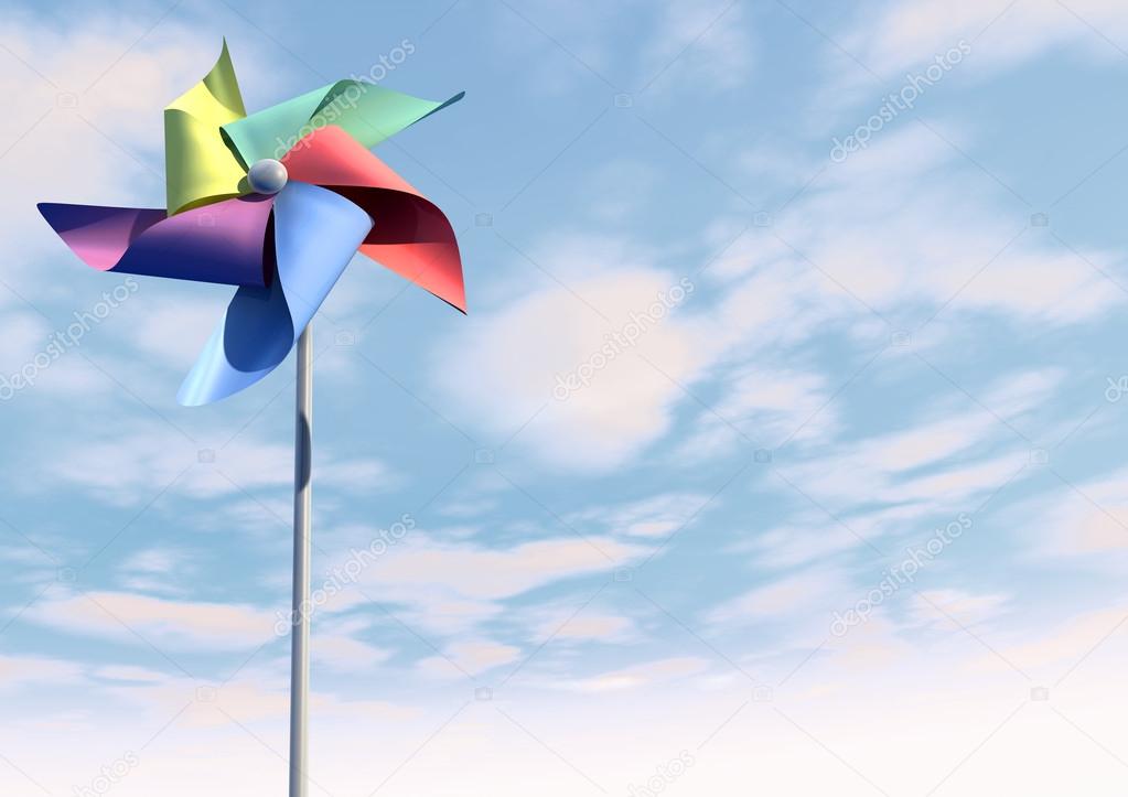 Colorful Pinwheel On Blue Sky Front