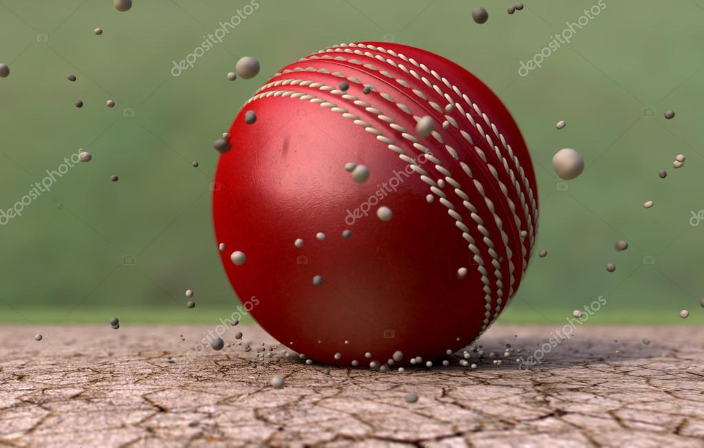 Cricket Ball Striking Ground With Particles — Stock Photo © albund