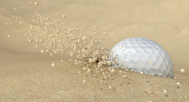 Golf Ball In Action Hitting Bunker Sand clipart