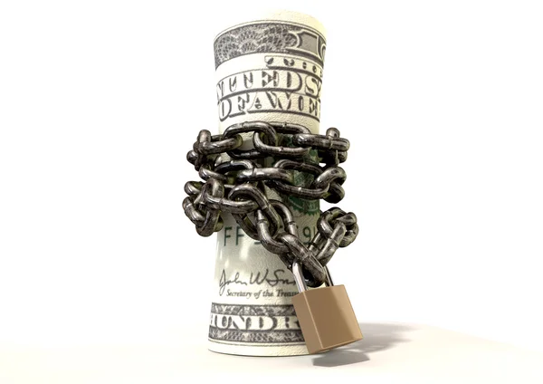 Rolled Up And Shackled Dollars Standing — Stock Photo, Image