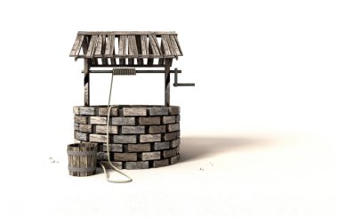 Wishing Well With Wooden Bucket And Rope