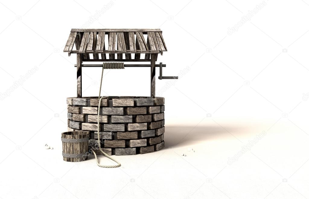 Wishing Well With Wooden Bucket And Rope