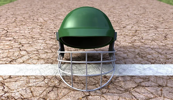 Casco de cricket en Cracket Pitch Front — Foto de Stock