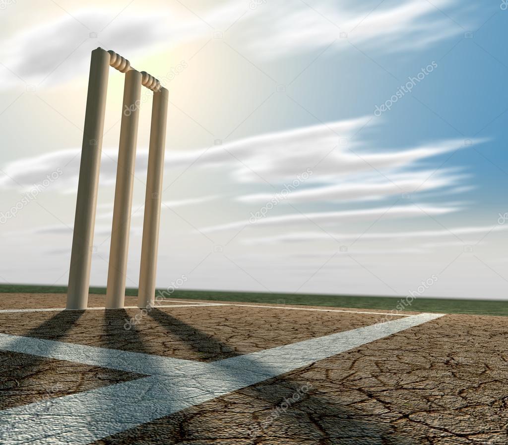 Cricket Pitch And Wickets Perspective