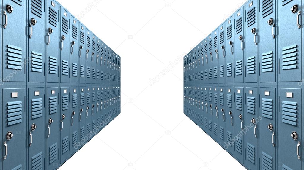 Blue School Lockers Aisle Perspective