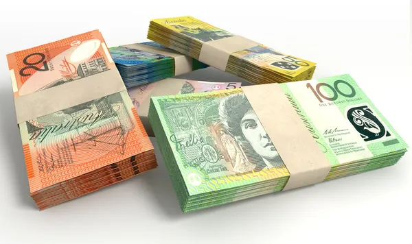 Australiska dollar anteckningar buntar stack — Stockfoto