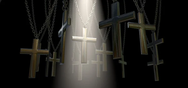 Hanging Crucifix And Spotlight Salvation — Stock Photo, Image