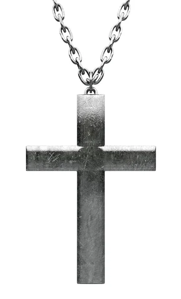 Kruzifix und Kette aus Metall in Nahaufnahme — Stockfoto