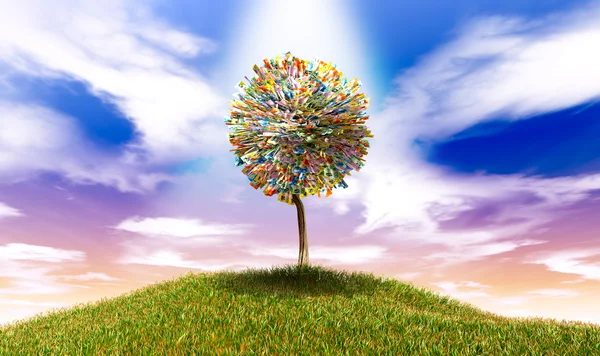Stylised Money Tree Australian Dollar Notes On Grassy Hill — Stock Image Stylised Money Tree Australian Dollar Notes On Grassy Hill Stock Photo