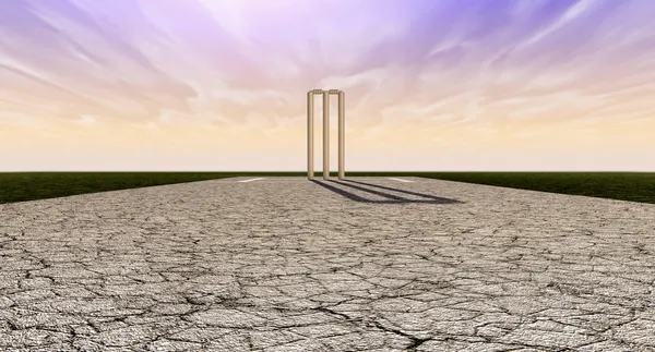 Wickets de críquete em Pitch Horizon — Fotografia de Stock