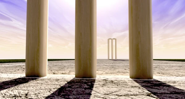 Cricket Wickets en el horizonte de lanzamiento tanto recto — Foto de Stock