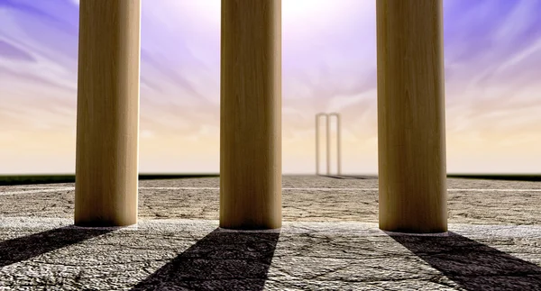 Cricket Wickets en el horizonte de lanzamiento tanto recto — Foto de Stock