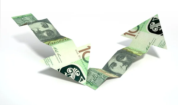 Australian Dollar Bank Note Recovery Trend Arrows — Stock Photo, Image