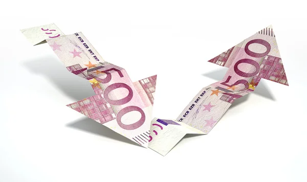 Frecce di tendenza per il recupero delle banconote in euro — Foto Stock
