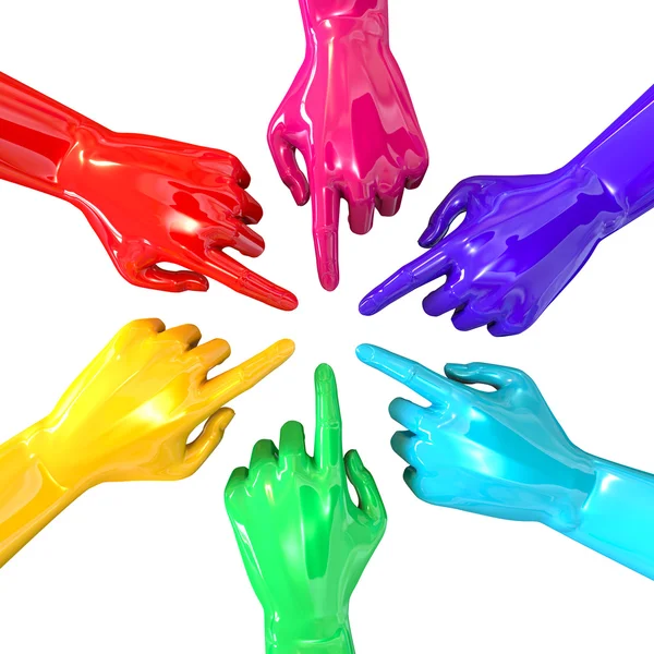 Hands Colorful Circle Pointing Inward Top — Stock Photo, Image