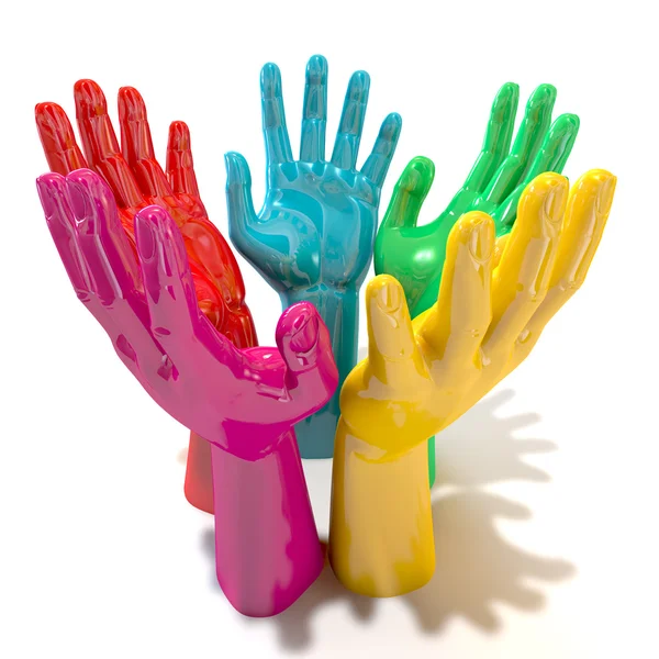 Hands Colorful Circle Reaching Skyward — Stock Photo, Image