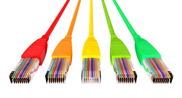 Câbles Ethernet couleurs débranchées pointant vers l'avant Haut — Photo