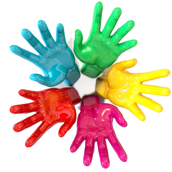 Hands Colorful Circle Reaching Skyward — Stock Photo, Image