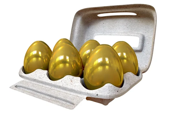 Six Golden Eggs In An Egg Carton — Stock Photo, Image