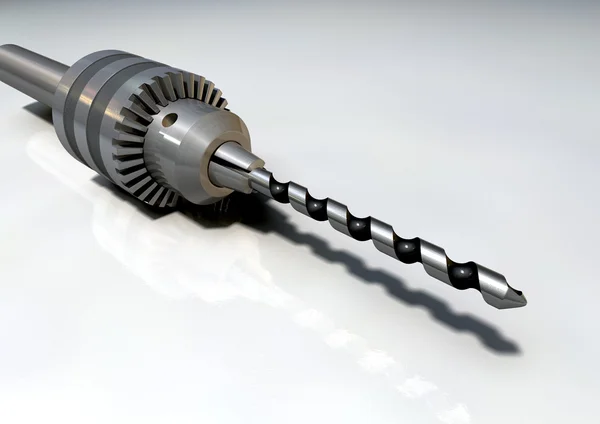 Metal Drill Chuck And Bit Wide Angle On Surface — Stock Photo, Image