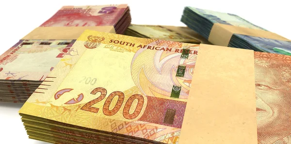 Sudafrica Rand Note Bundles Stack Extreme Close — Foto Stock