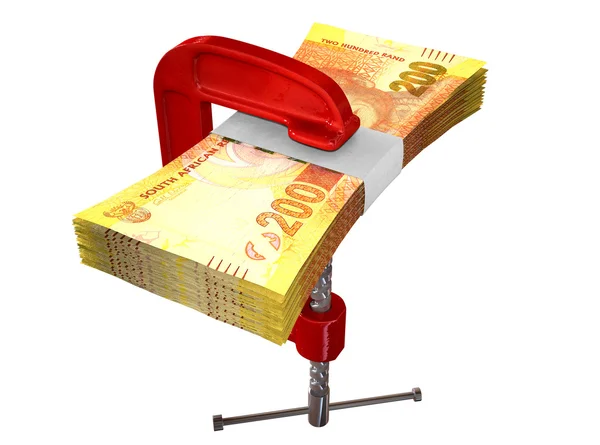 Clamped South African Rand Notes — Stock Photo, Image