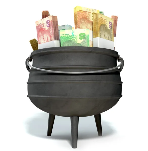 South African Potjie Filled With Rands — Stock Photo, Image